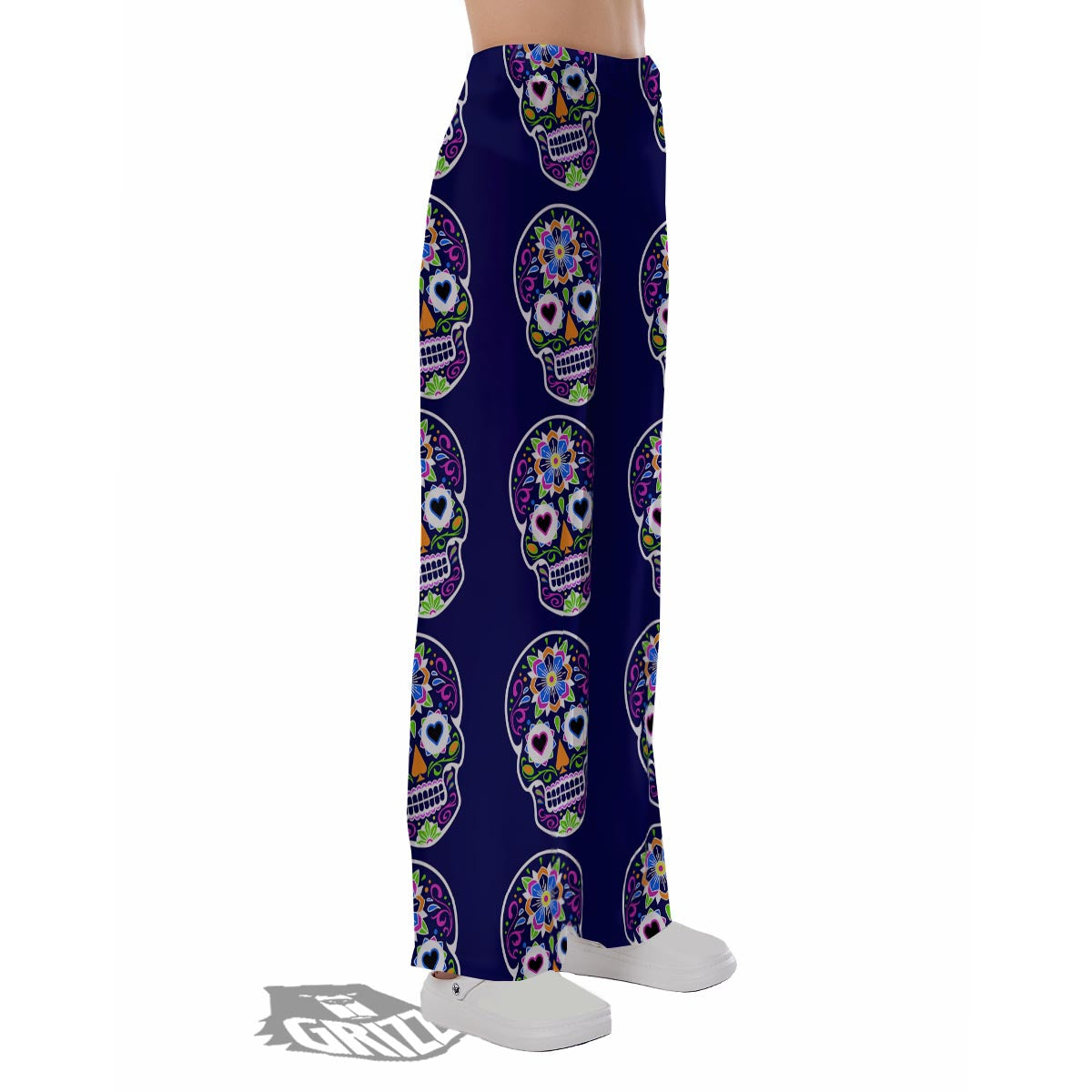 Sugar Skull Teal Pink Print Pattern Pajama Pants-grizzshop