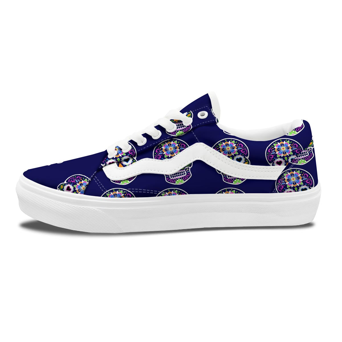 Sugar Skull Teal Pink Print Pattern Skate Shoes-grizzshop