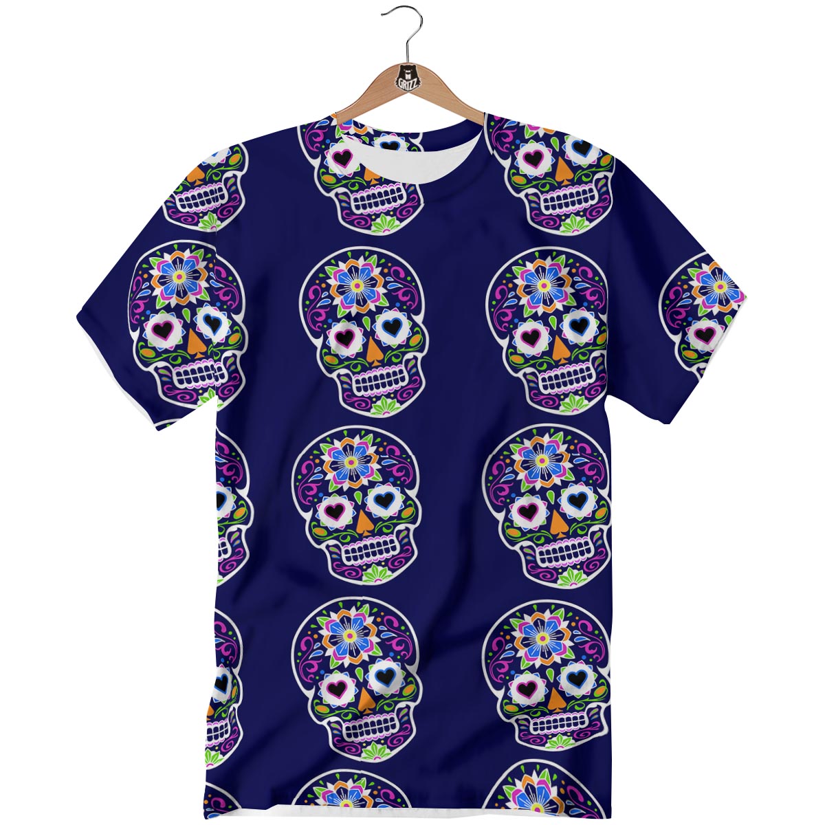 Sugar Skull Teal Pink Print Pattern T-Shirt-grizzshop