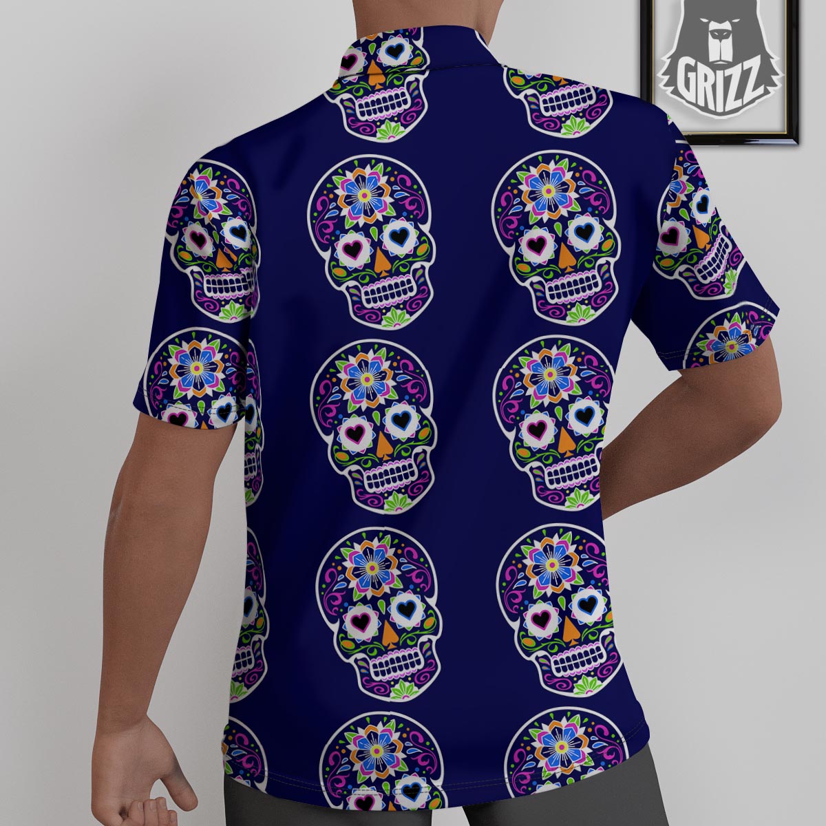 Sugar Skull Teal Pink Print Pattern Untucked Shirts-grizzshop