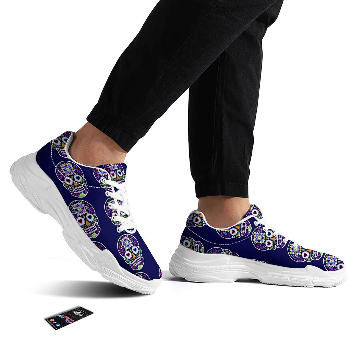 Sugar Skull Teal Pink Print Pattern White Chunky Shoes-grizzshop