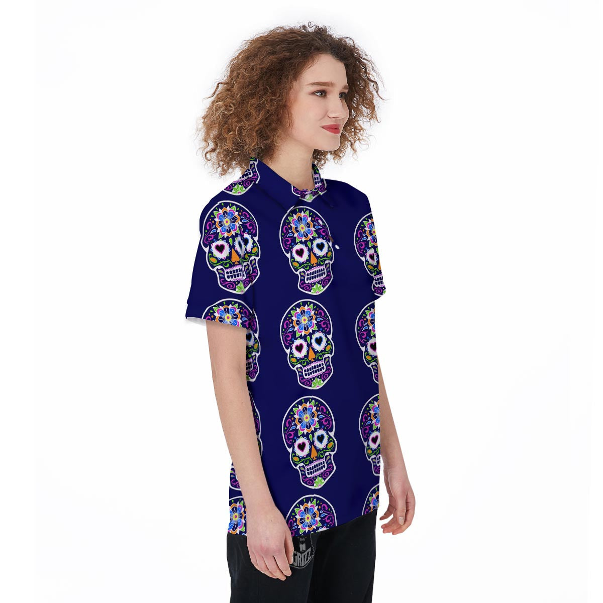 Sugar Skull Teal Pink Print Pattern Women's Golf Shirts-grizzshop