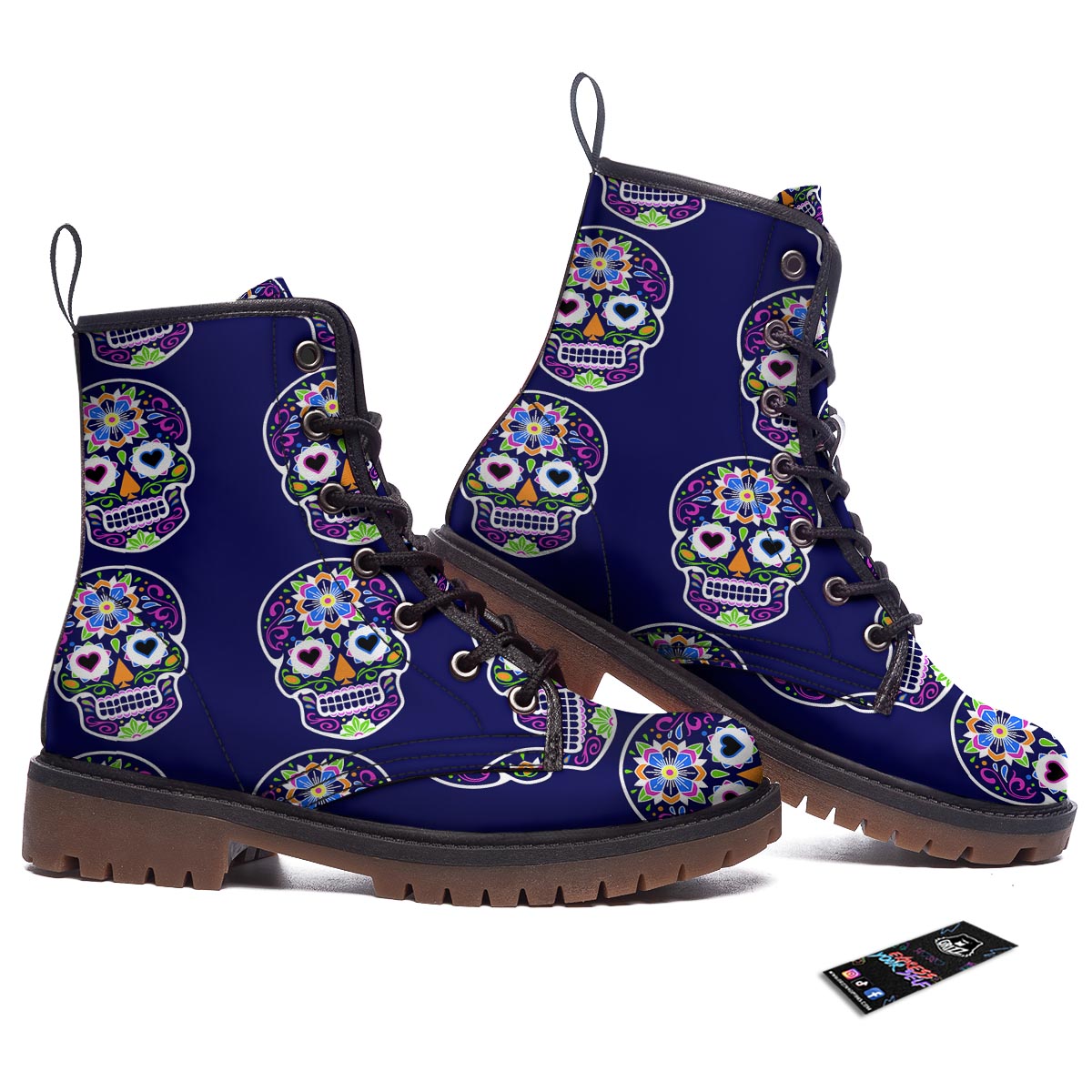 Sugar Skull Teal Pink Print Pattern Work Boots-grizzshop