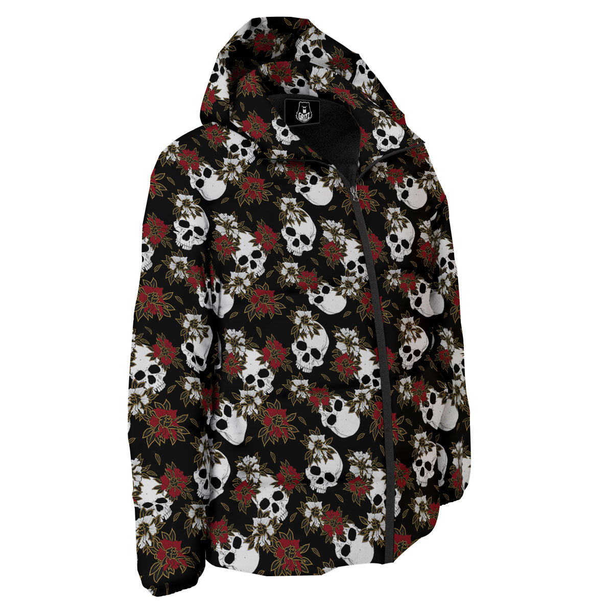 Sugar Skull White And Red Print Pattern Down Jacket-grizzshop