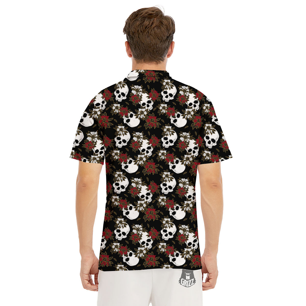 Sugar Skull White And Red Print Pattern Men's Golf Shirts-grizzshop