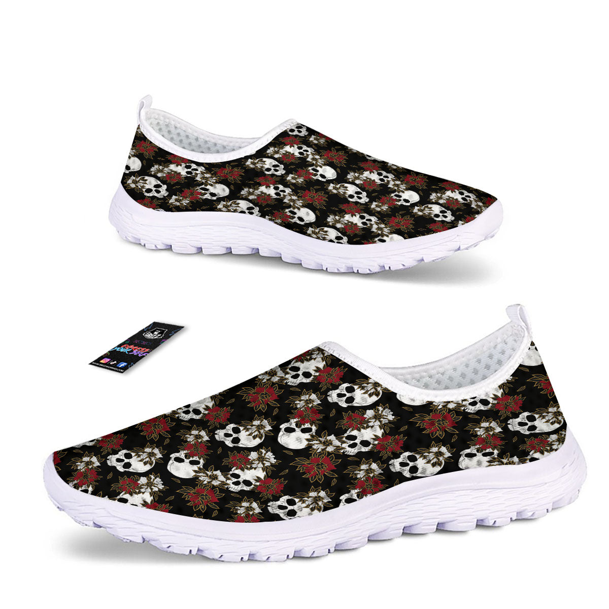 Sugar Skull White And Red Print Pattern Nurse Shoes-grizzshop