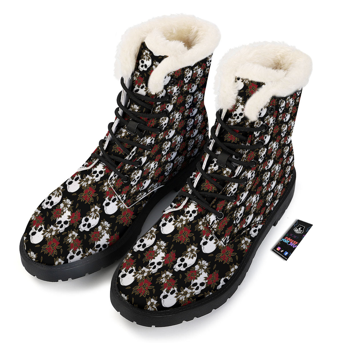 Sugar Skull White And Red Print Pattern Winter Boots-grizzshop