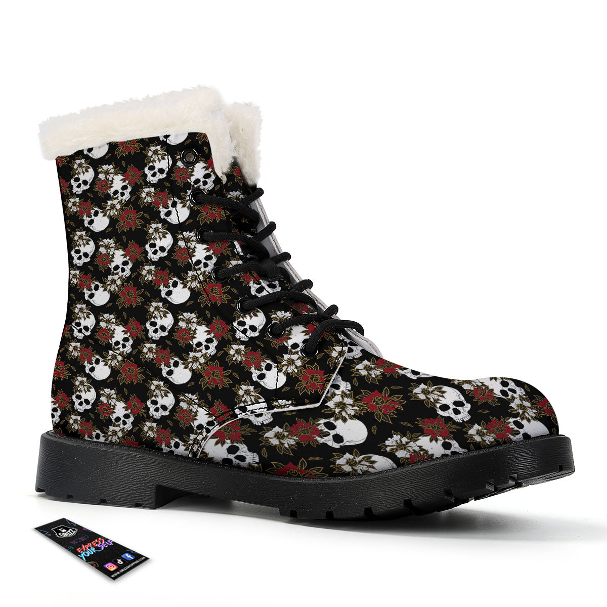 Sugar Skull White And Red Print Pattern Winter Boots-grizzshop