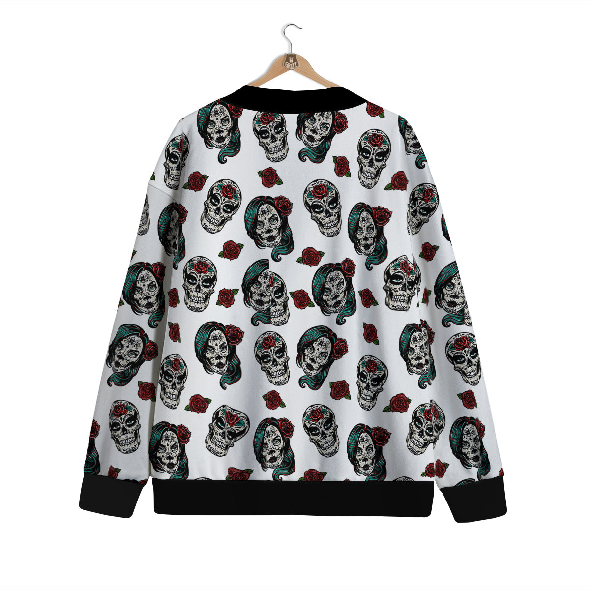 Sugar Skull White Floral Print Pattern Cardigan-grizzshop