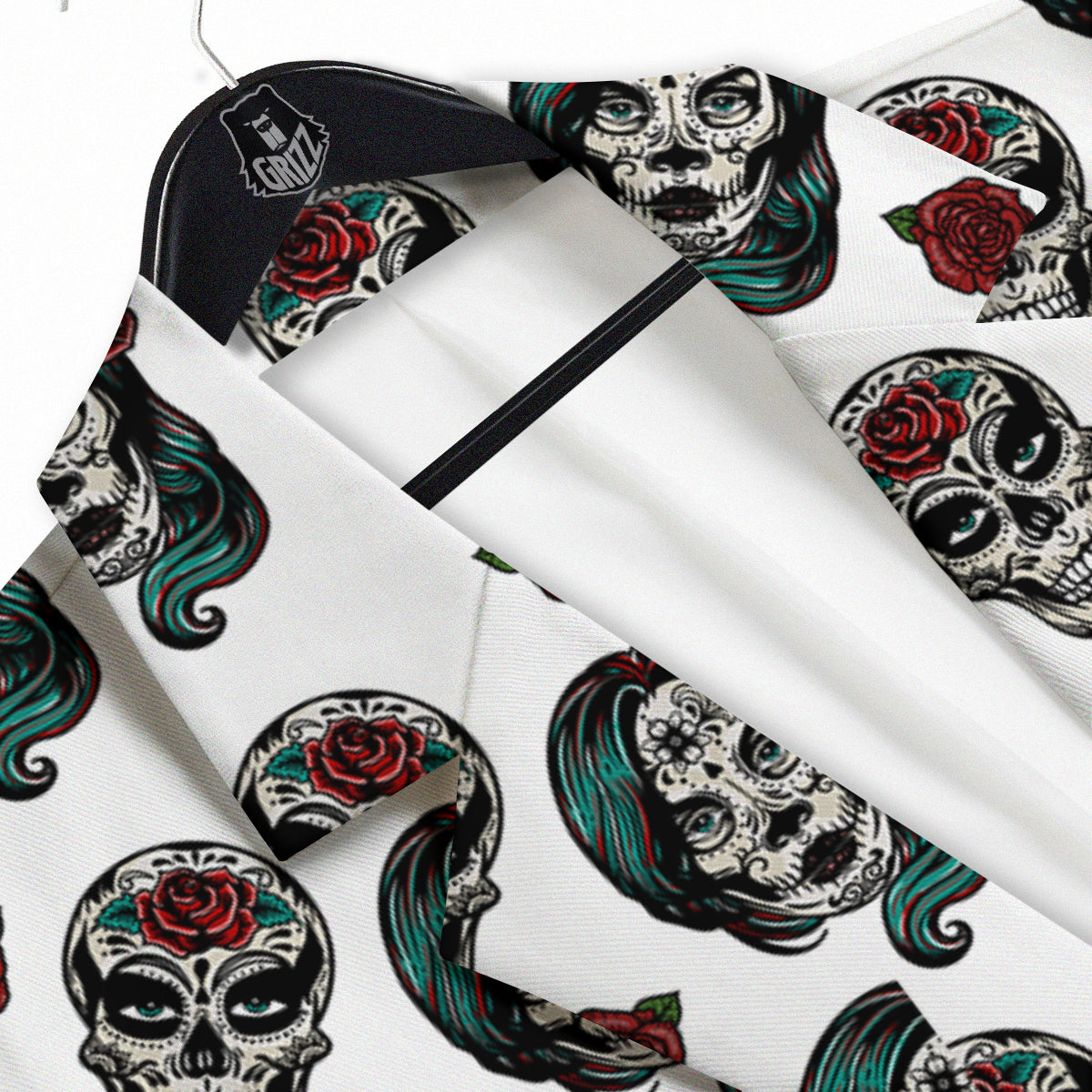 Sugar Skull White Floral Print Pattern Men's Sport Coat-grizzshop