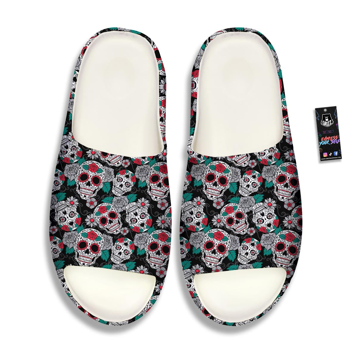 Sugar Skull Rose Floral Print Pattern Sandals-grizzshop