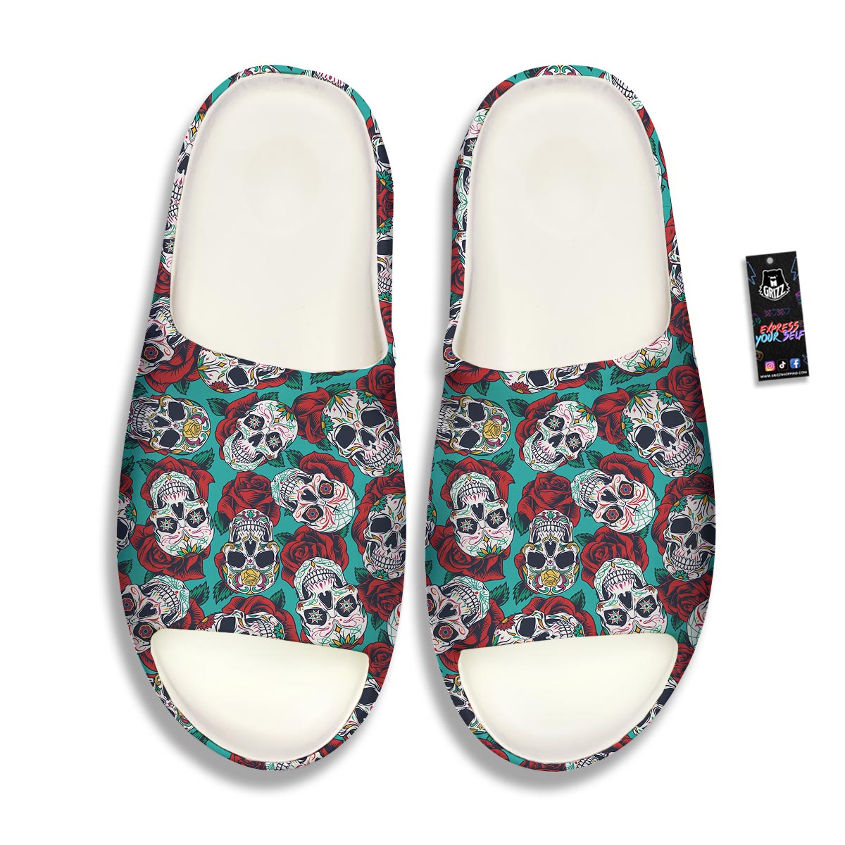 Sugar Skull Rose Flower Print Pattern Sandals-grizzshop