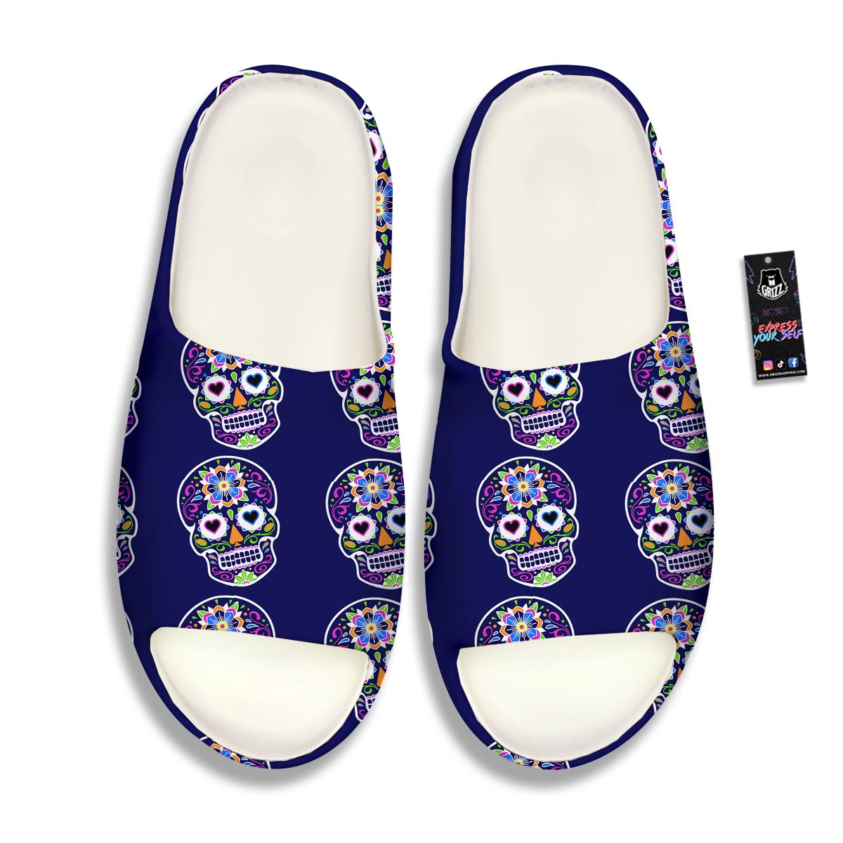 Sugar Skull Teal Pink Print Pattern Sandals-grizzshop