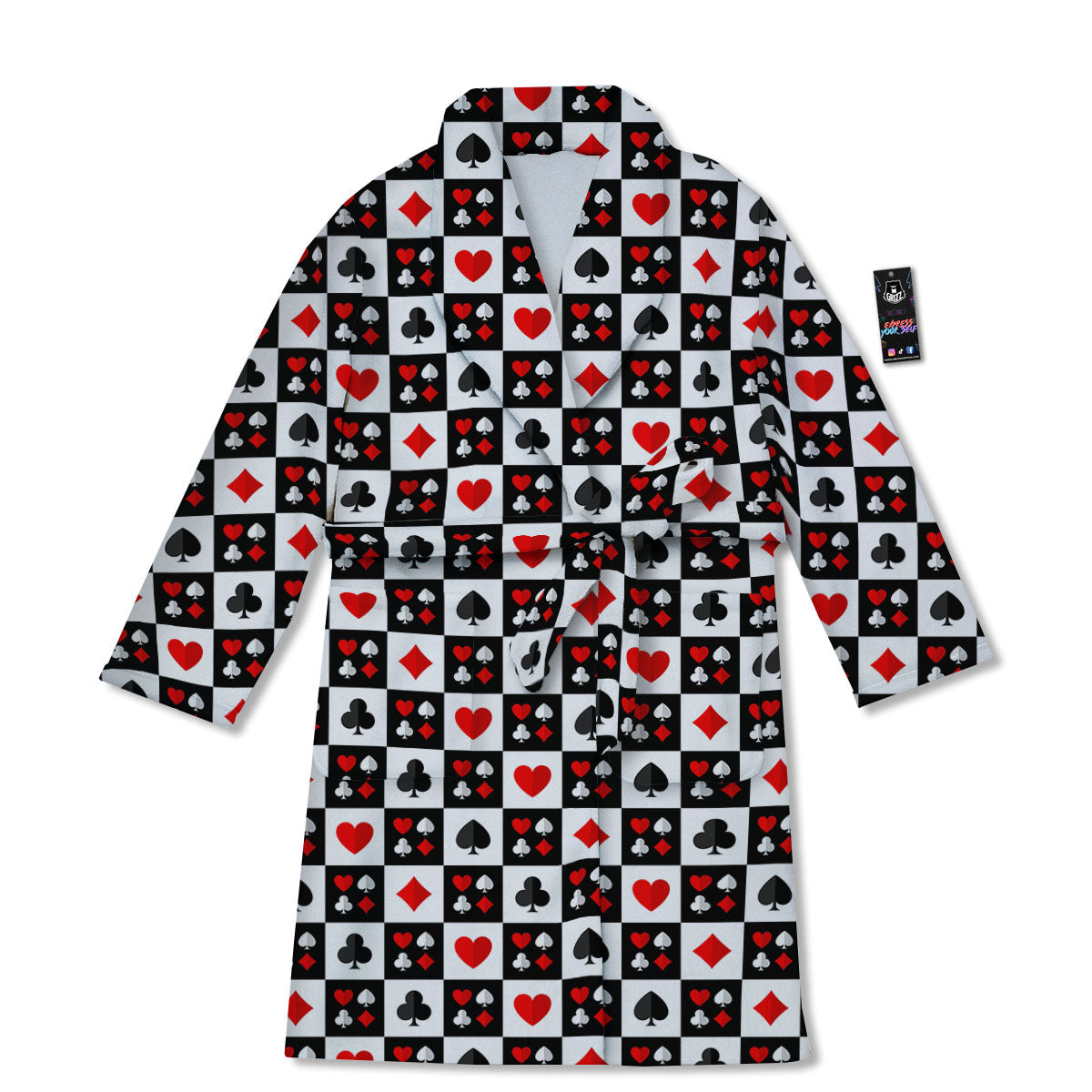 Suits Check Playing Card Print Pattern Bathrobe-grizzshop
