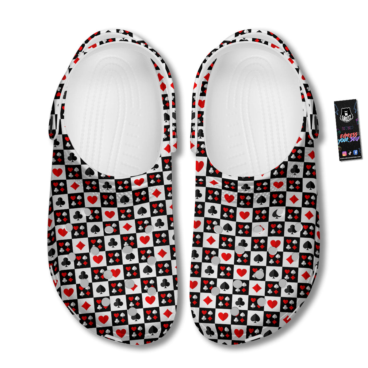 Suits Check Playing Card Print Pattern Clog-grizzshop