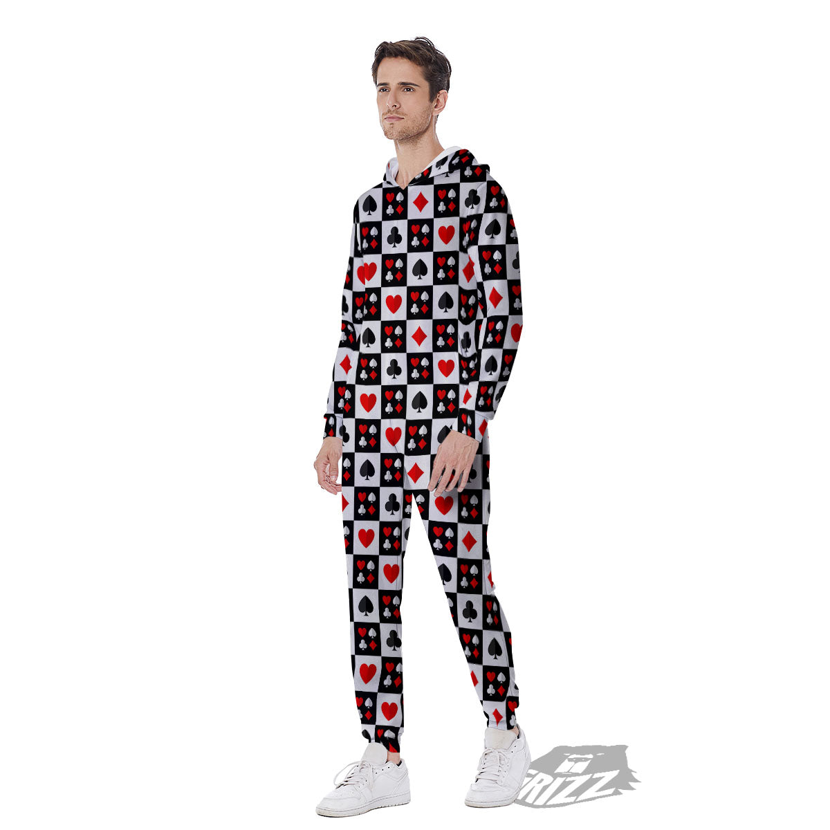 Suits Check Playing Card Print Pattern Men's Jumpsuit-grizzshop