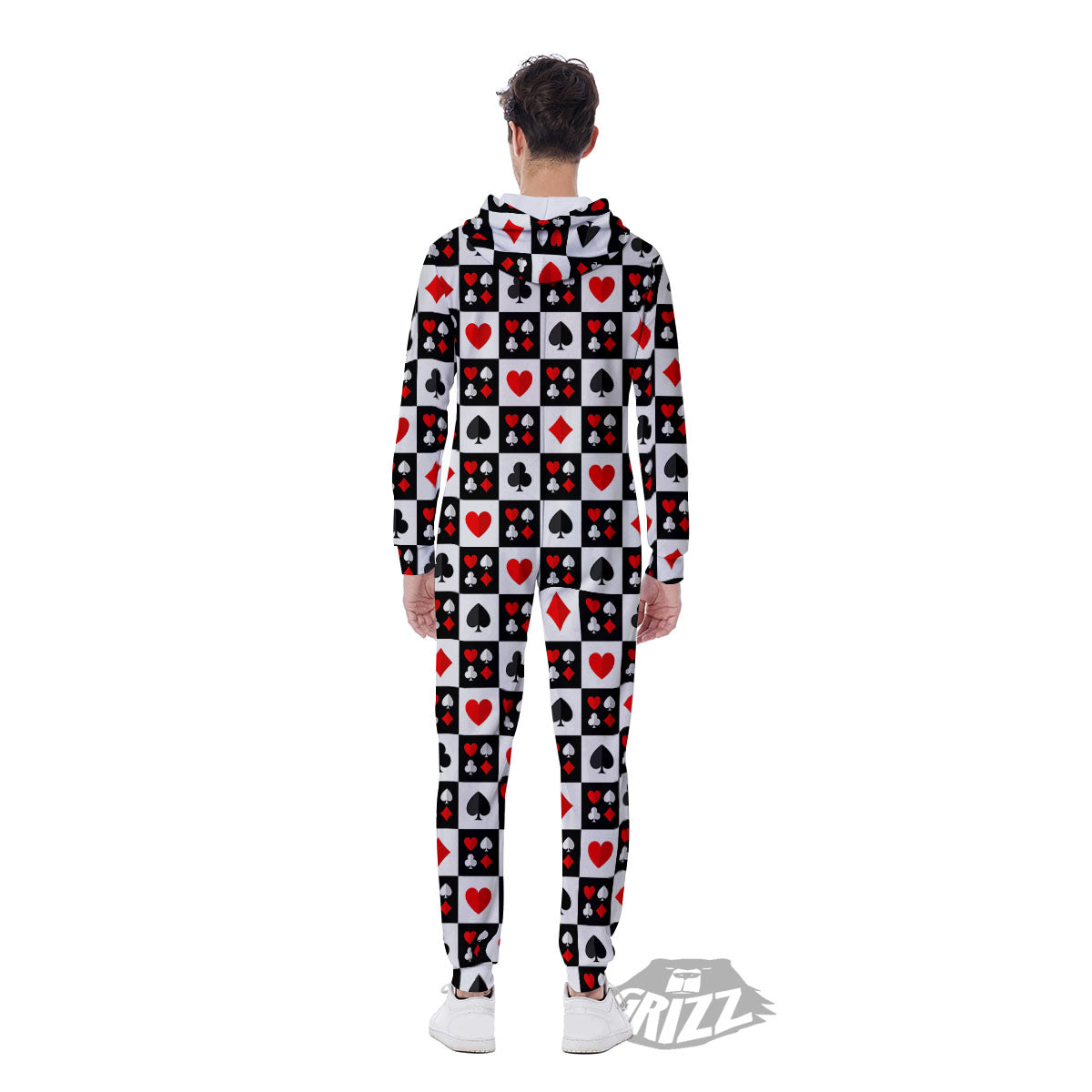 Suits Check Playing Card Print Pattern Men's Jumpsuit-grizzshop