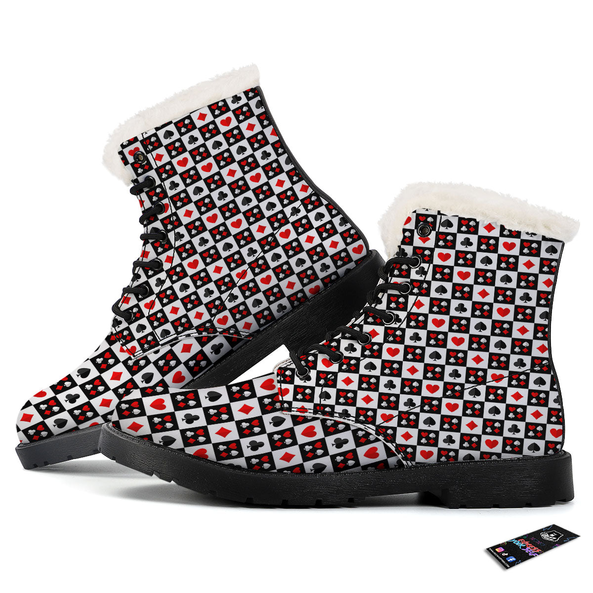 Suits Check Playing Card Print Pattern Winter Boots-grizzshop
