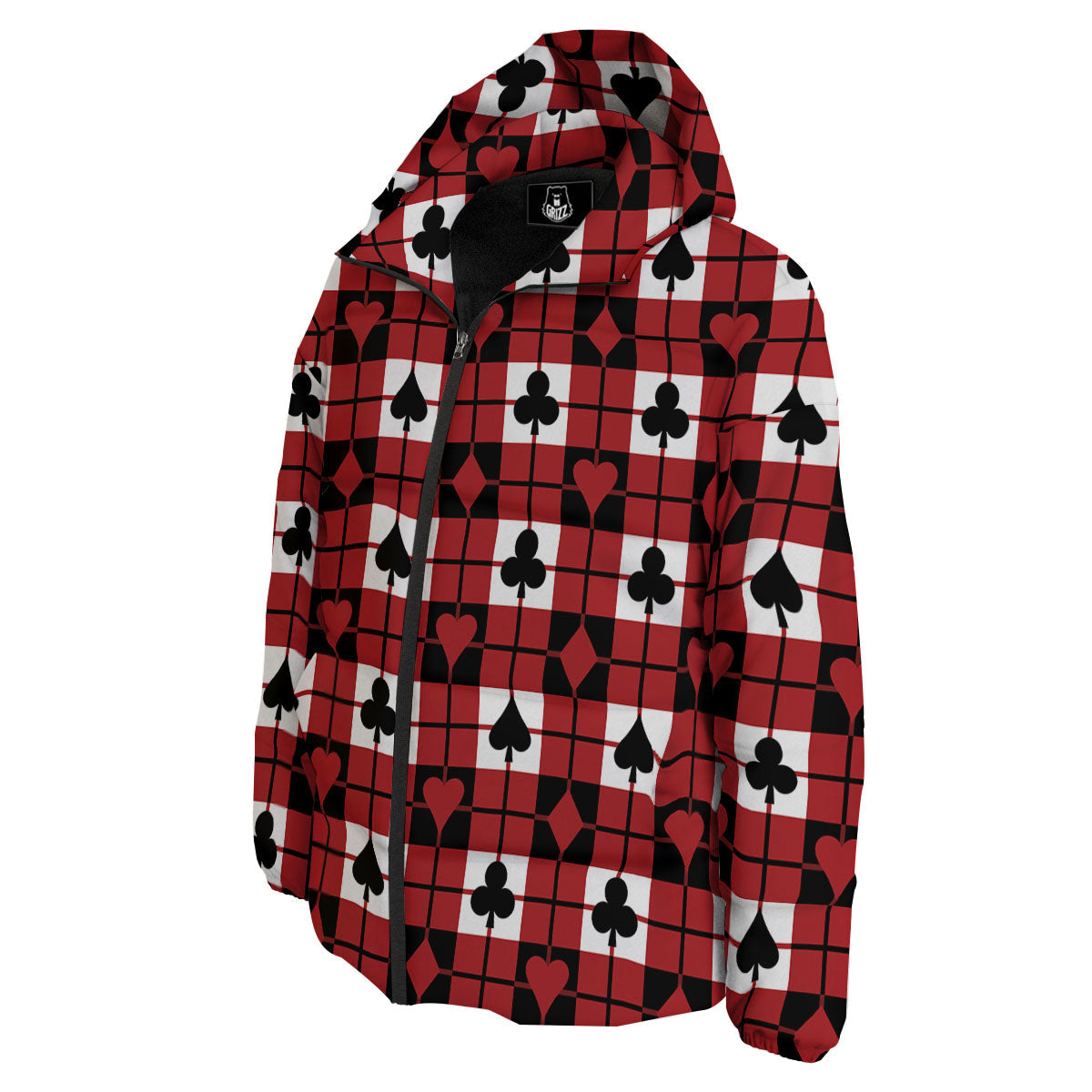 Suits Plaid Playing Card Print Pattern Down Jacket-grizzshop