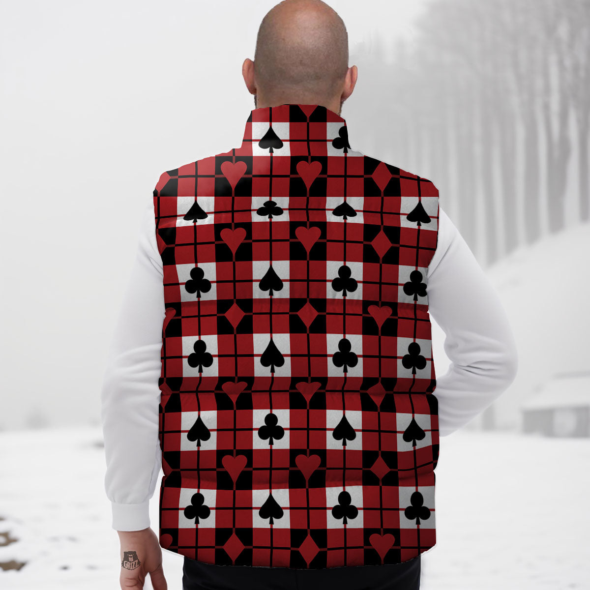 Suits Plaid Playing Card Print Pattern Down Vest-grizzshop