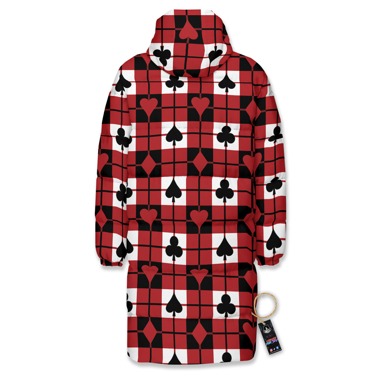 Suits Plaid Playing Card Print Pattern Long Down Jacket-grizzshop