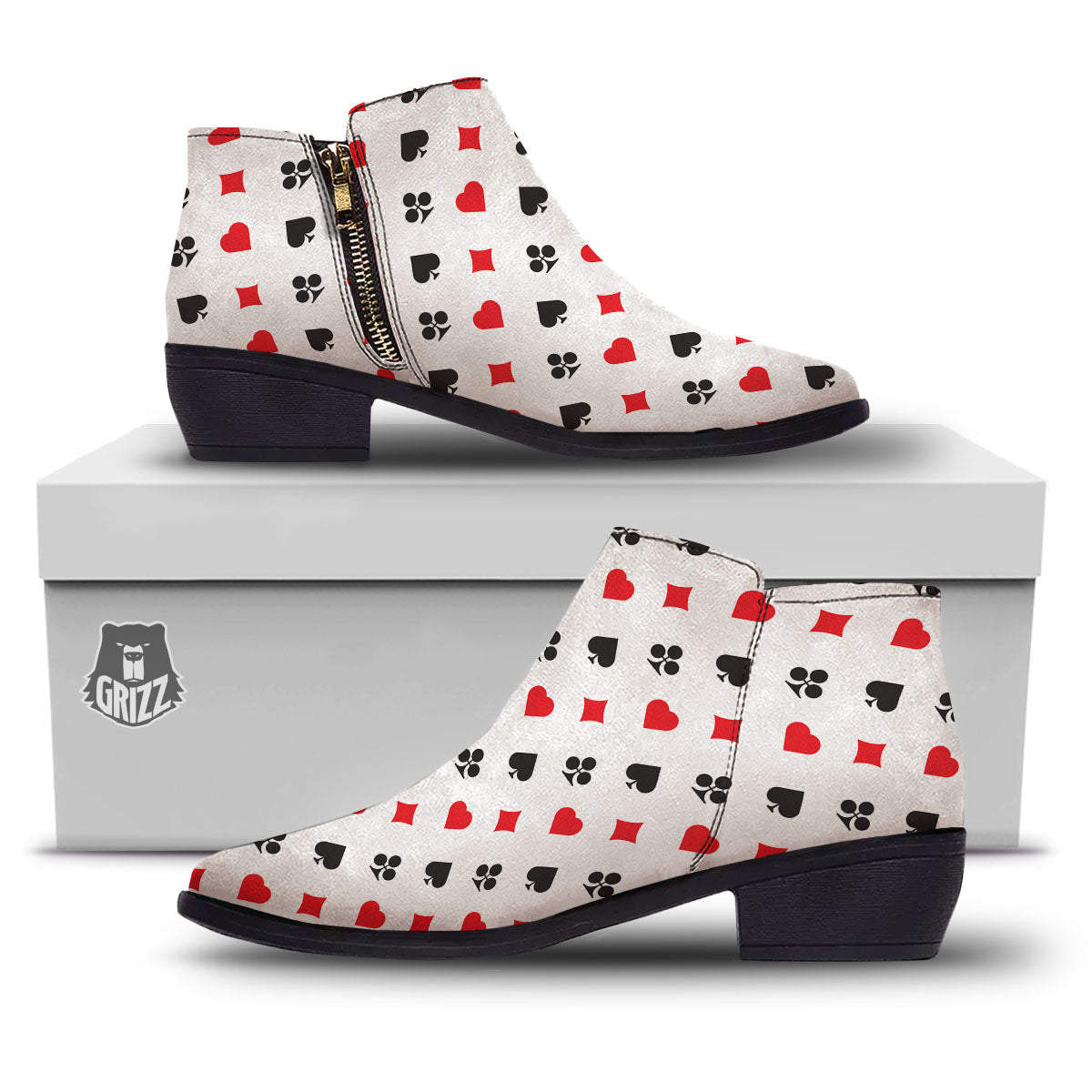 Suits Playing Card Print Pattern Ankle Boots-grizzshop