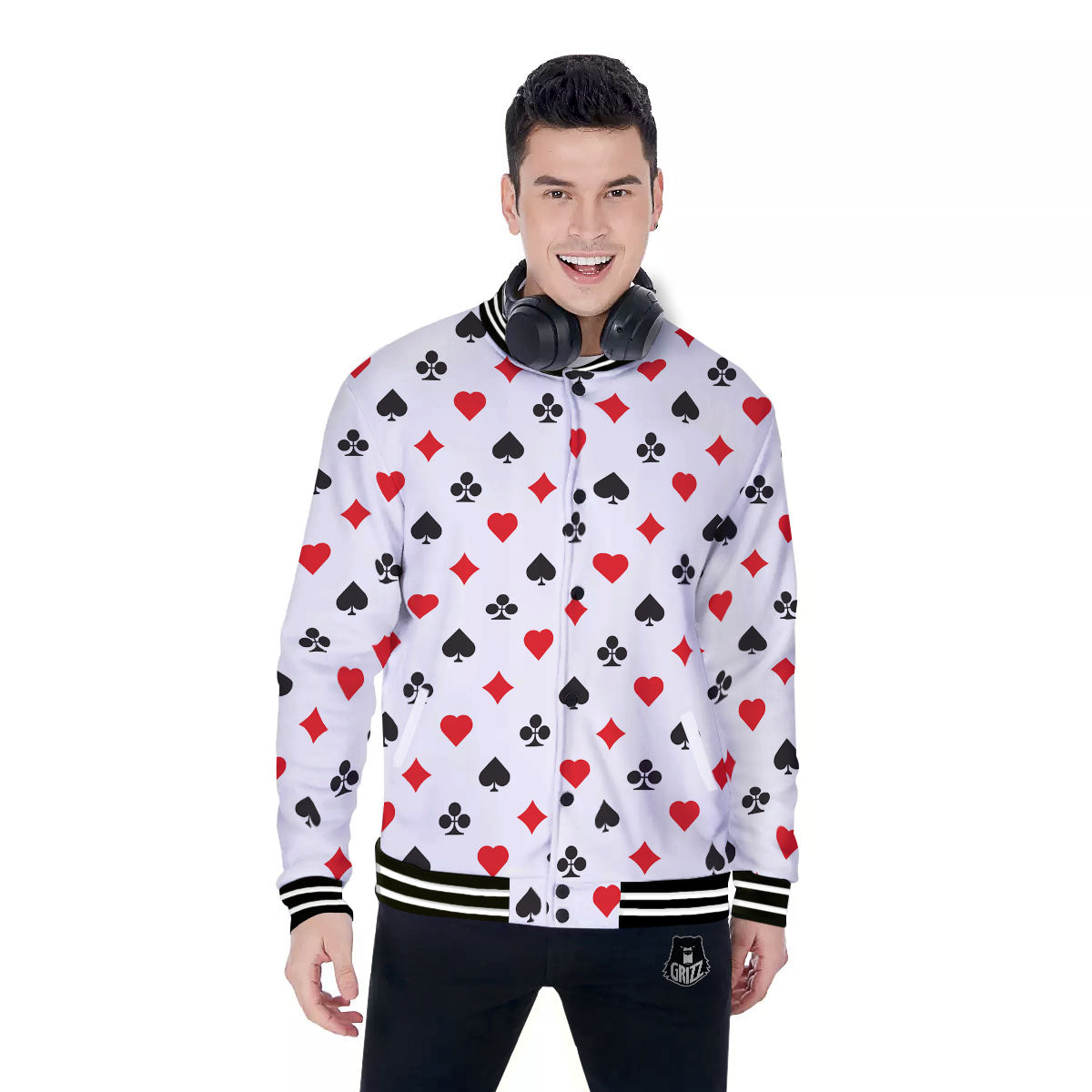 Suits Playing Card Print Pattern Baseball Jacket-grizzshop