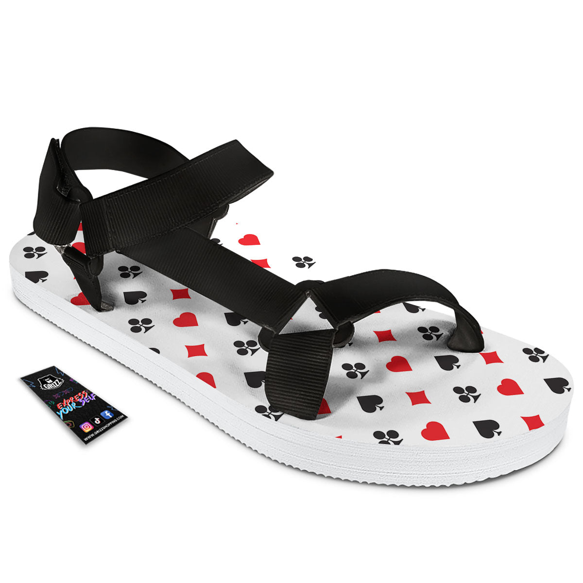 Suits Playing Card Print Pattern Black Open Toe Sandals-grizzshop