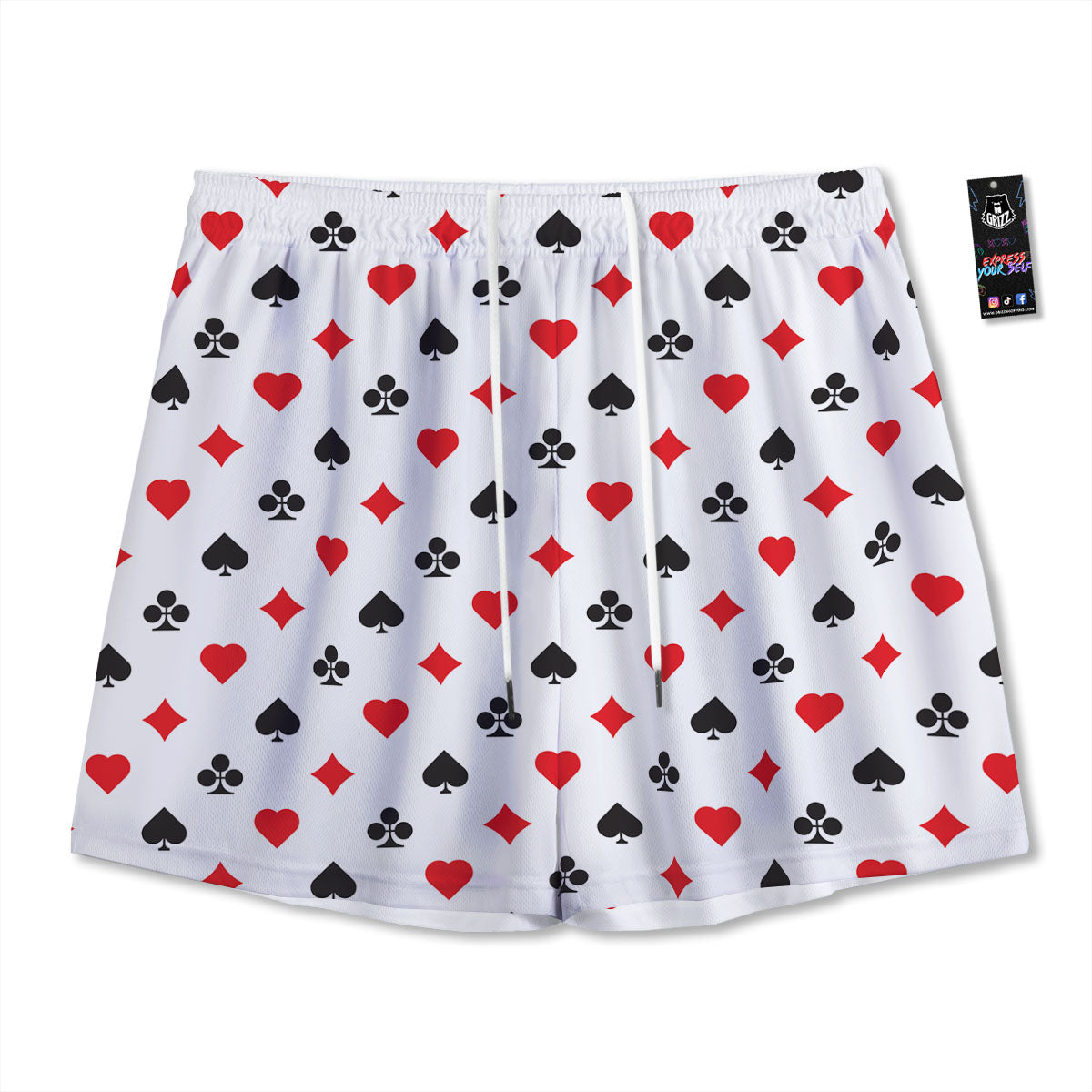 Suits Playing Card Print Pattern Mesh Shorts-grizzshop