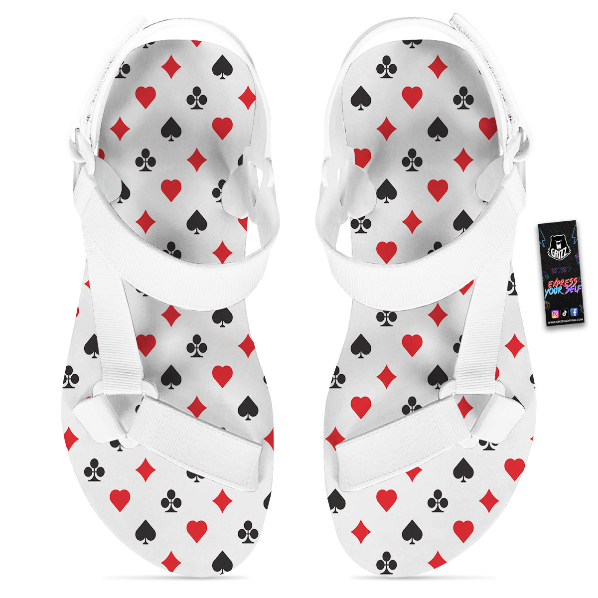 Suits Playing Card Print Pattern White Open Toe Sandals-grizzshop