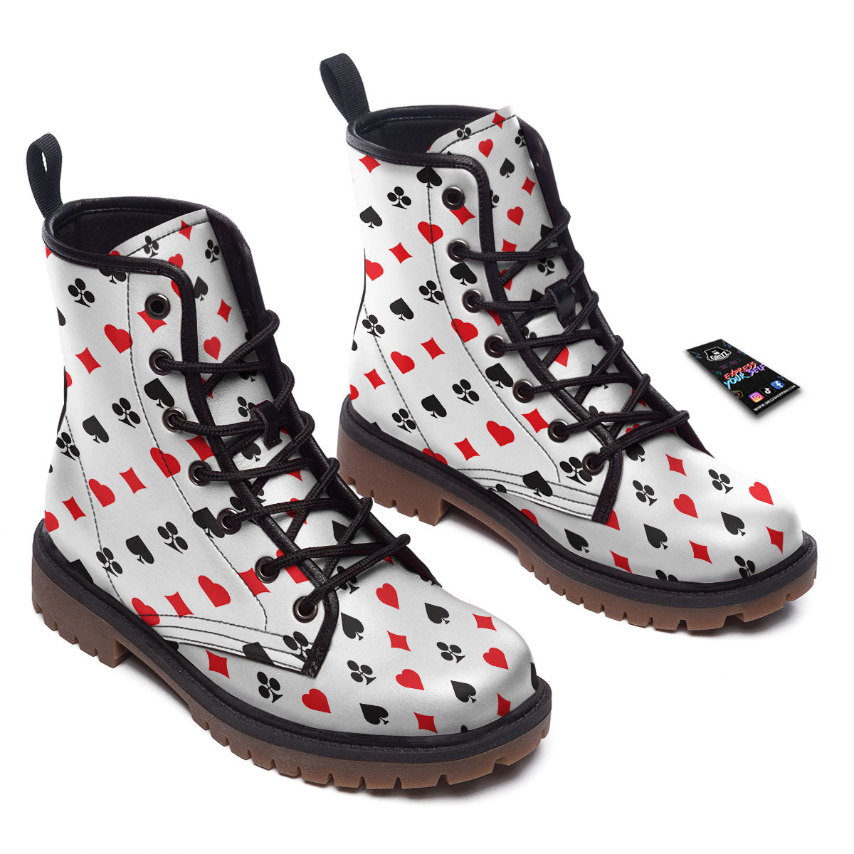 Suits Playing Card Print Pattern Work Boots-grizzshop