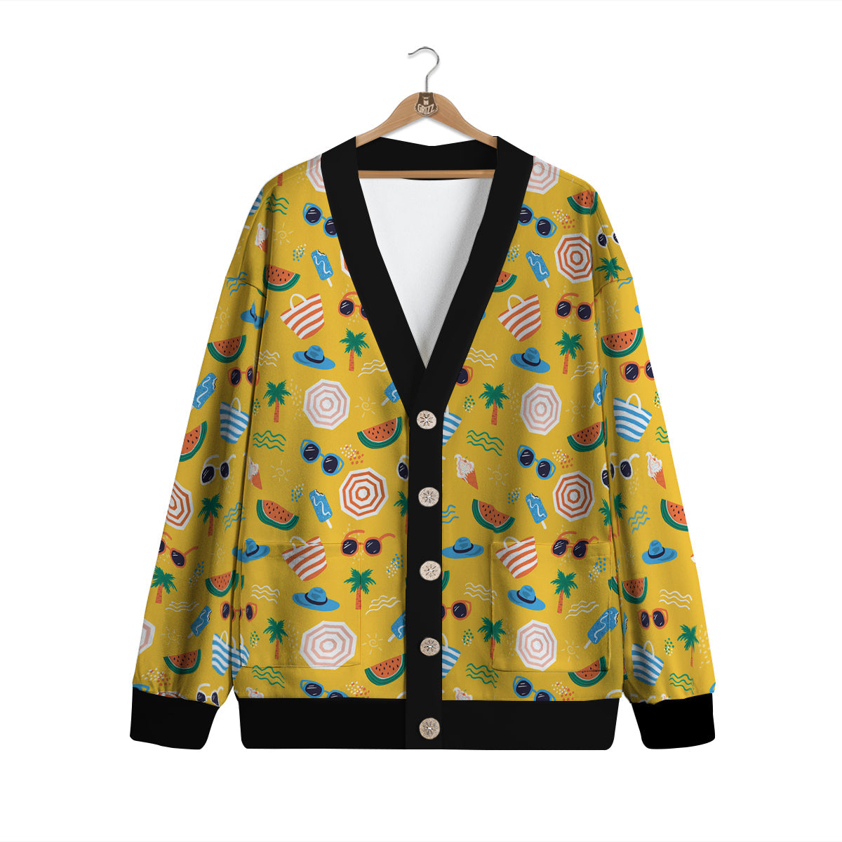 Summer Beach Drawing Print Pattern Cardigan-grizzshop