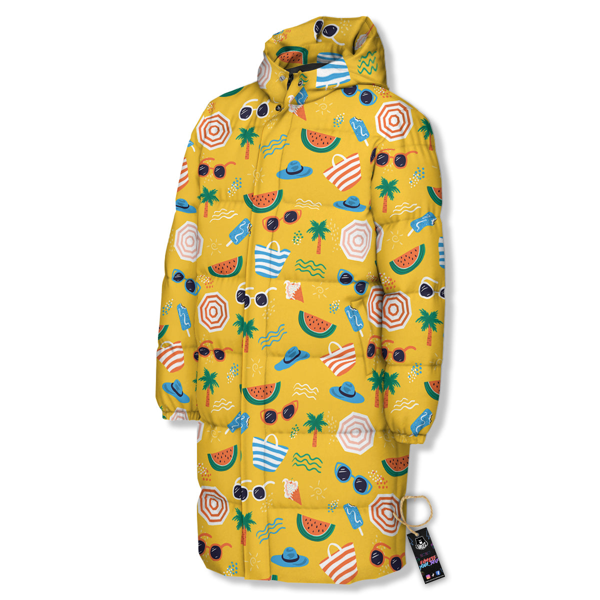 Summer Beach Drawing Print Pattern Long Down Jacket-grizzshop