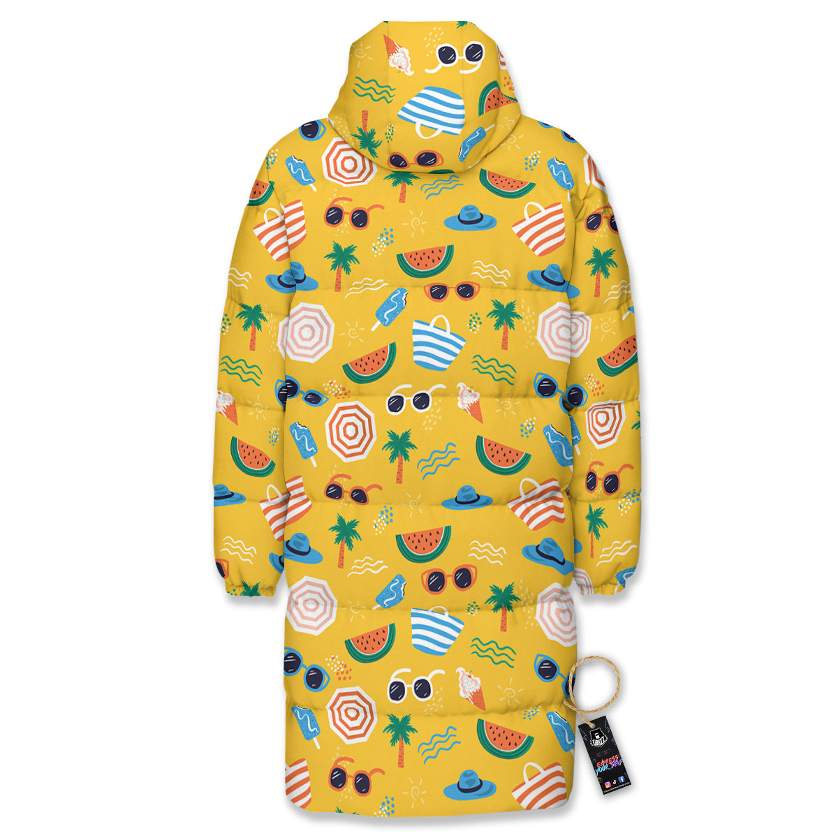 Summer Beach Drawing Print Pattern Long Down Jacket-grizzshop