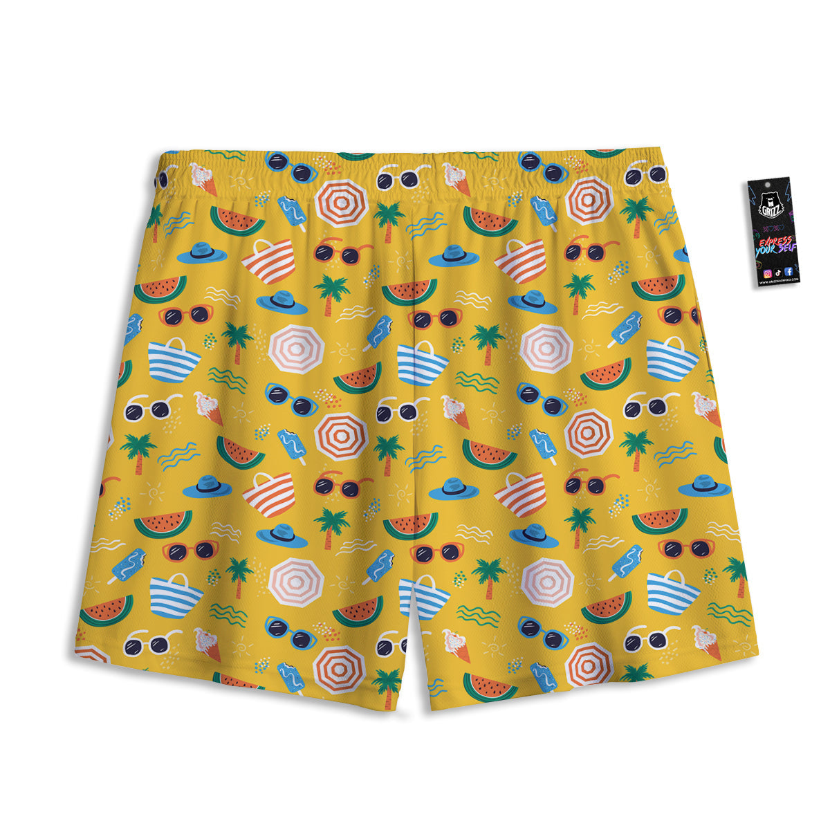 Summer Beach Drawing Print Pattern Mesh Shorts-grizzshop