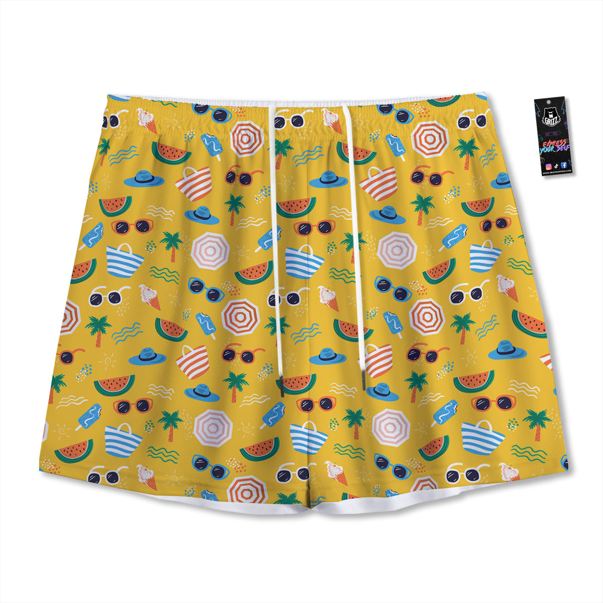 Summer Beach Drawing Print Pattern Mesh Shorts-grizzshop