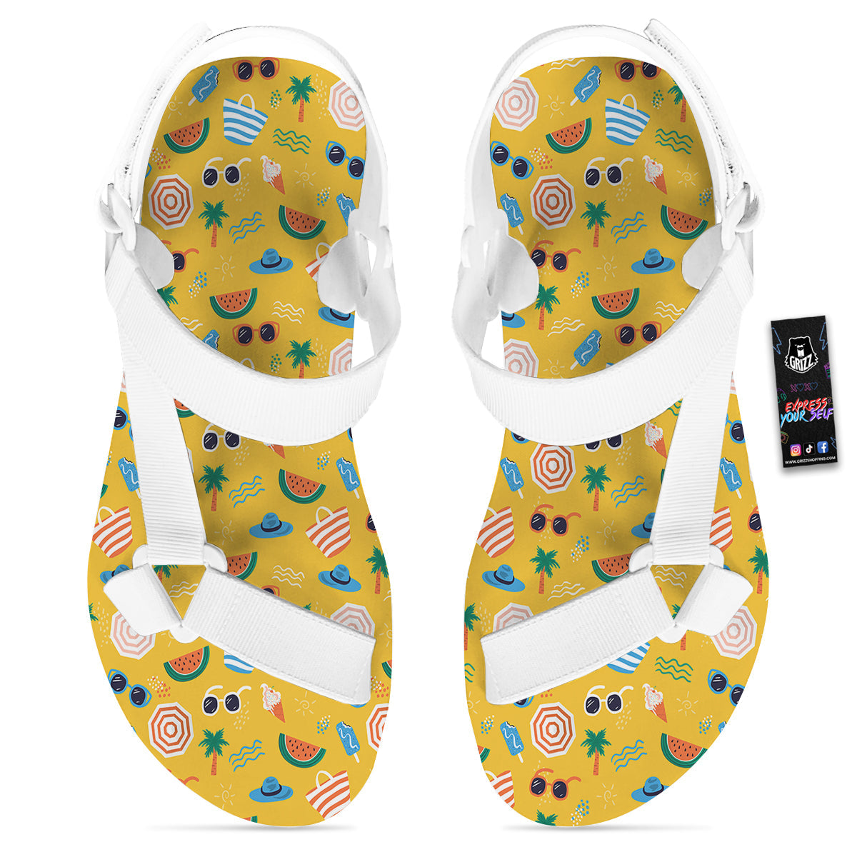 Summer Beach Drawing Print Pattern White Open Toe Sandals-grizzshop