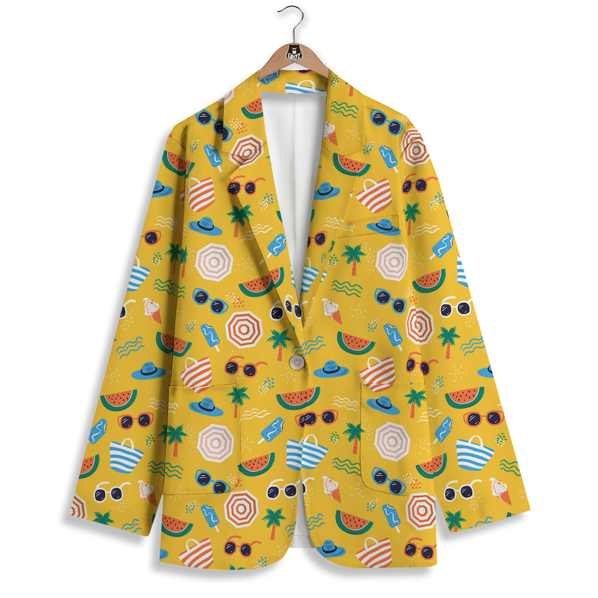 Summer Beach Drawing Print Pattern Women's Blazer-grizzshop