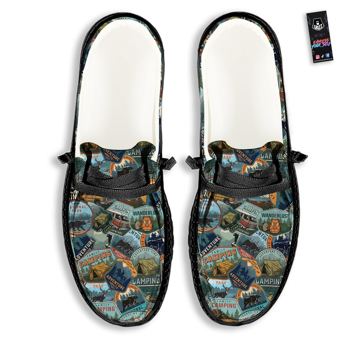 Summer Camping And National Park Print Pattern Black Loafers-grizzshop
