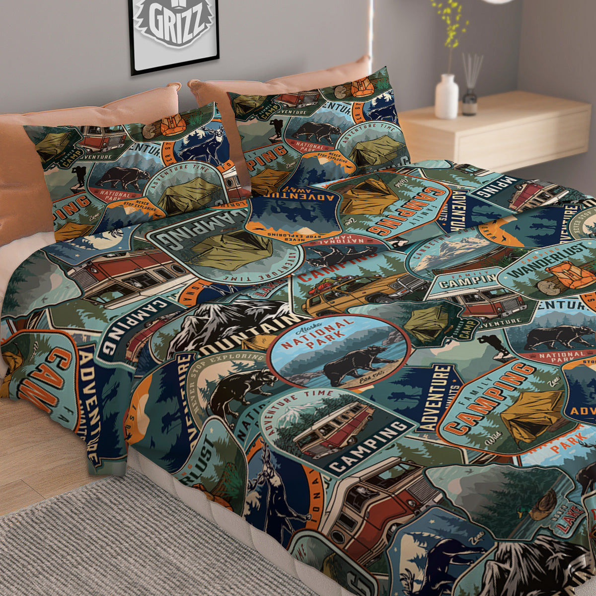 Summer Camping And National Park Print Pattern Duvet Cover Bedding Set