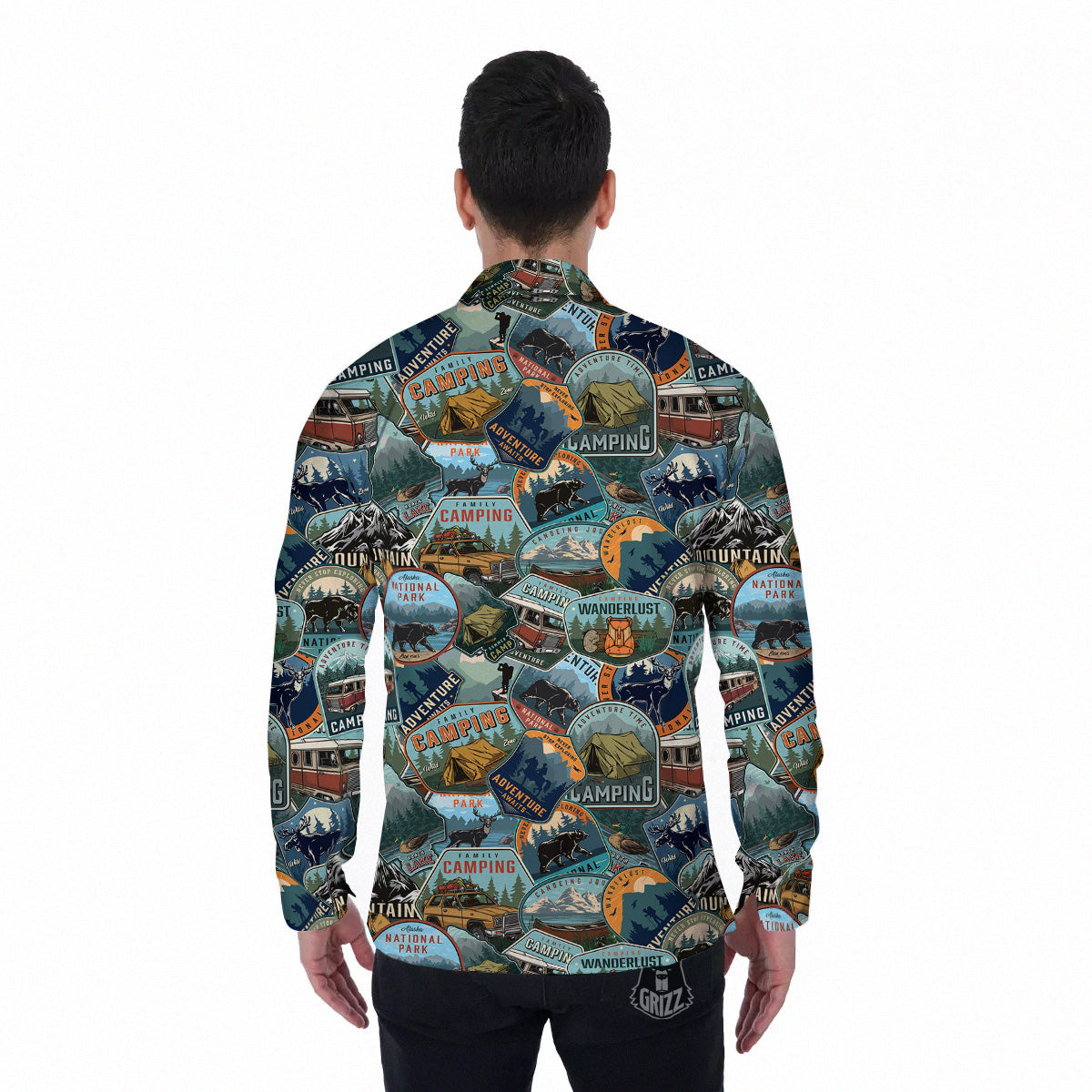 Summer Camping And National Park Print Pattern Men's Long Sleeve Shirts-grizzshop