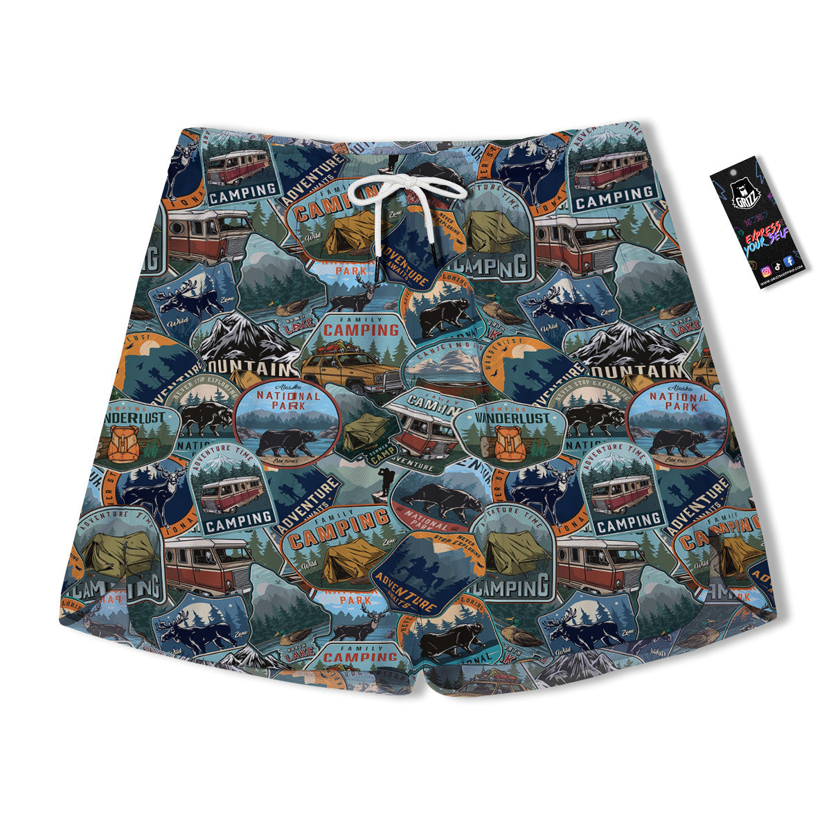 Summer Camping And National Park Print Pattern Men's Running Shorts-grizzshop