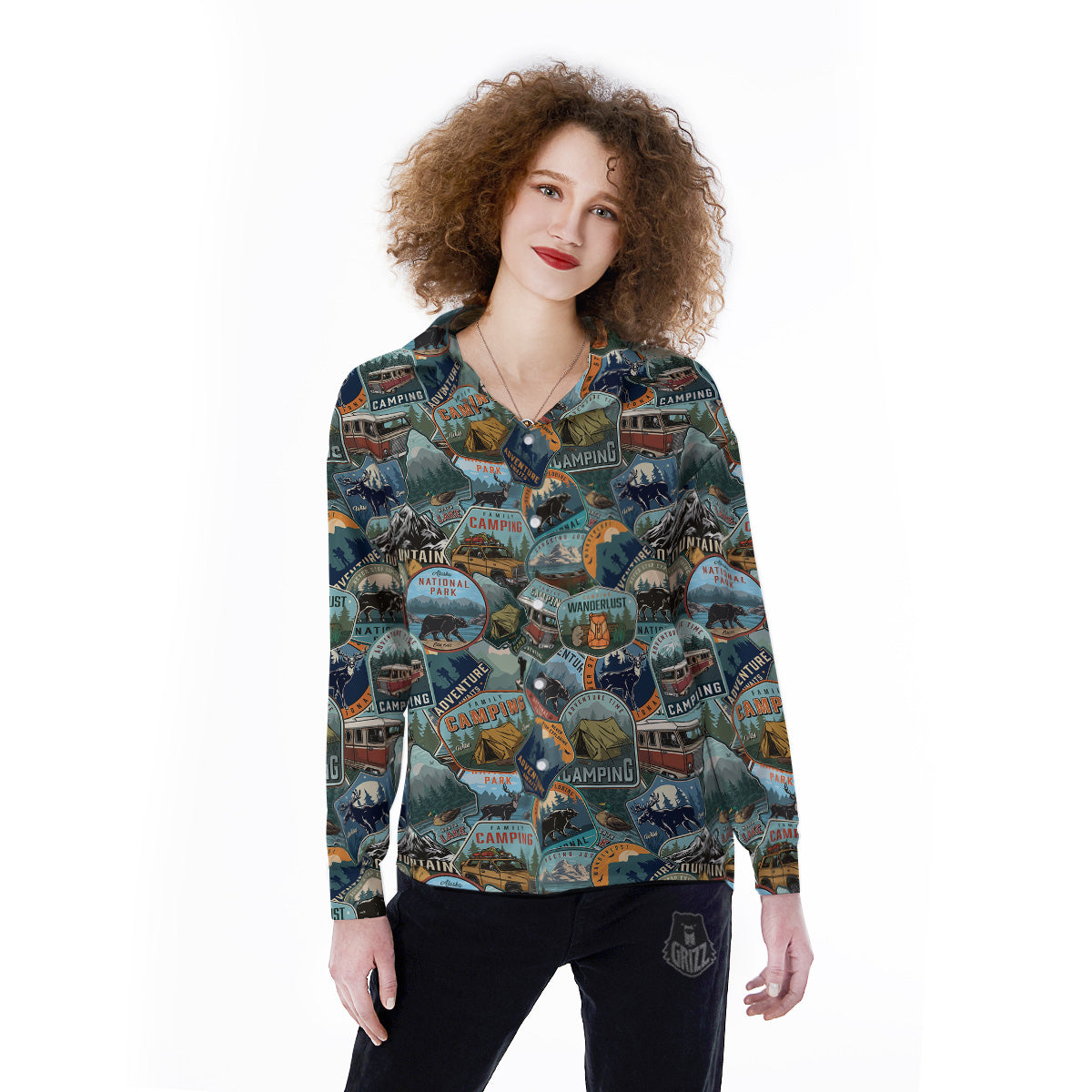 Summer Camping And National Park Print Pattern Women's Long Sleeve Shirts-grizzshop