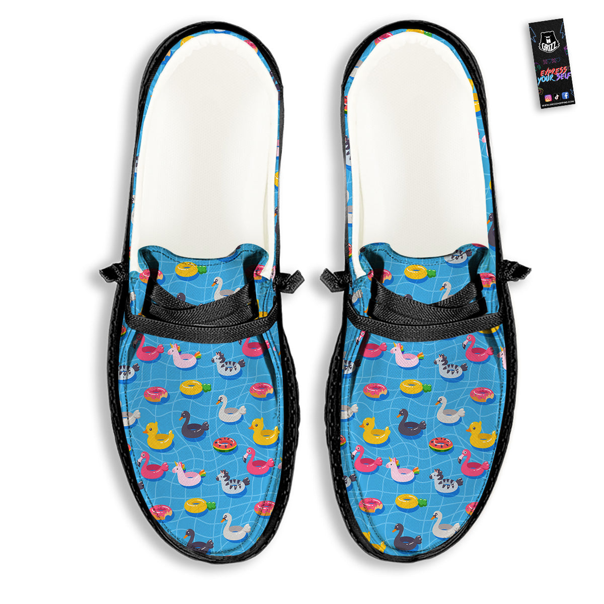 Summer Floats Ring Print Pattern Black Loafers-grizzshop