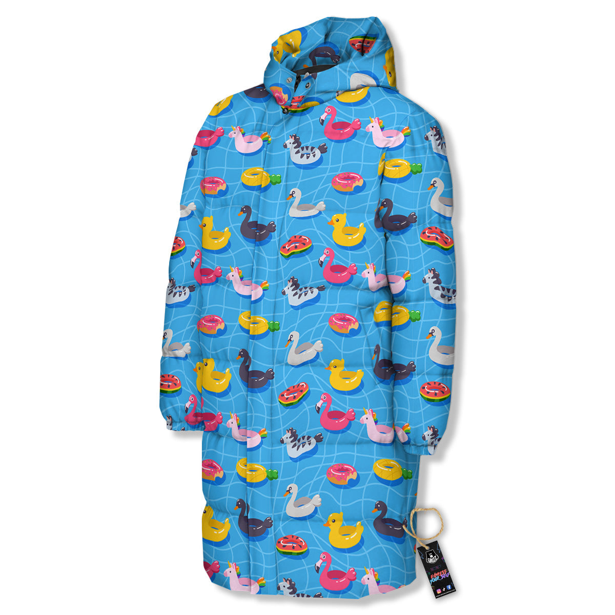 Summer Floats Ring Print Pattern Long Down Jacket-grizzshop