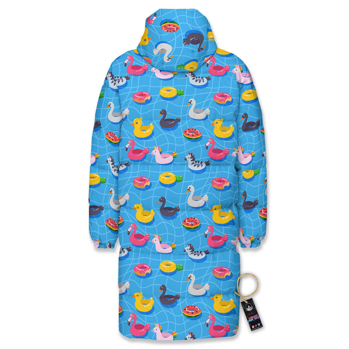 Summer Floats Ring Print Pattern Long Down Jacket-grizzshop