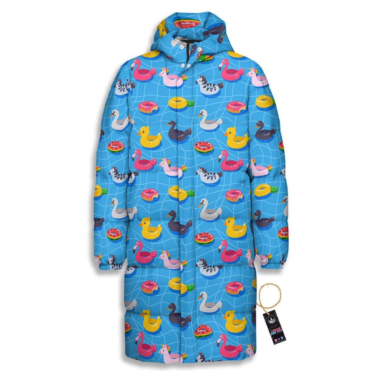 Summer Floats Ring Print Pattern Long Down Jacket-grizzshop