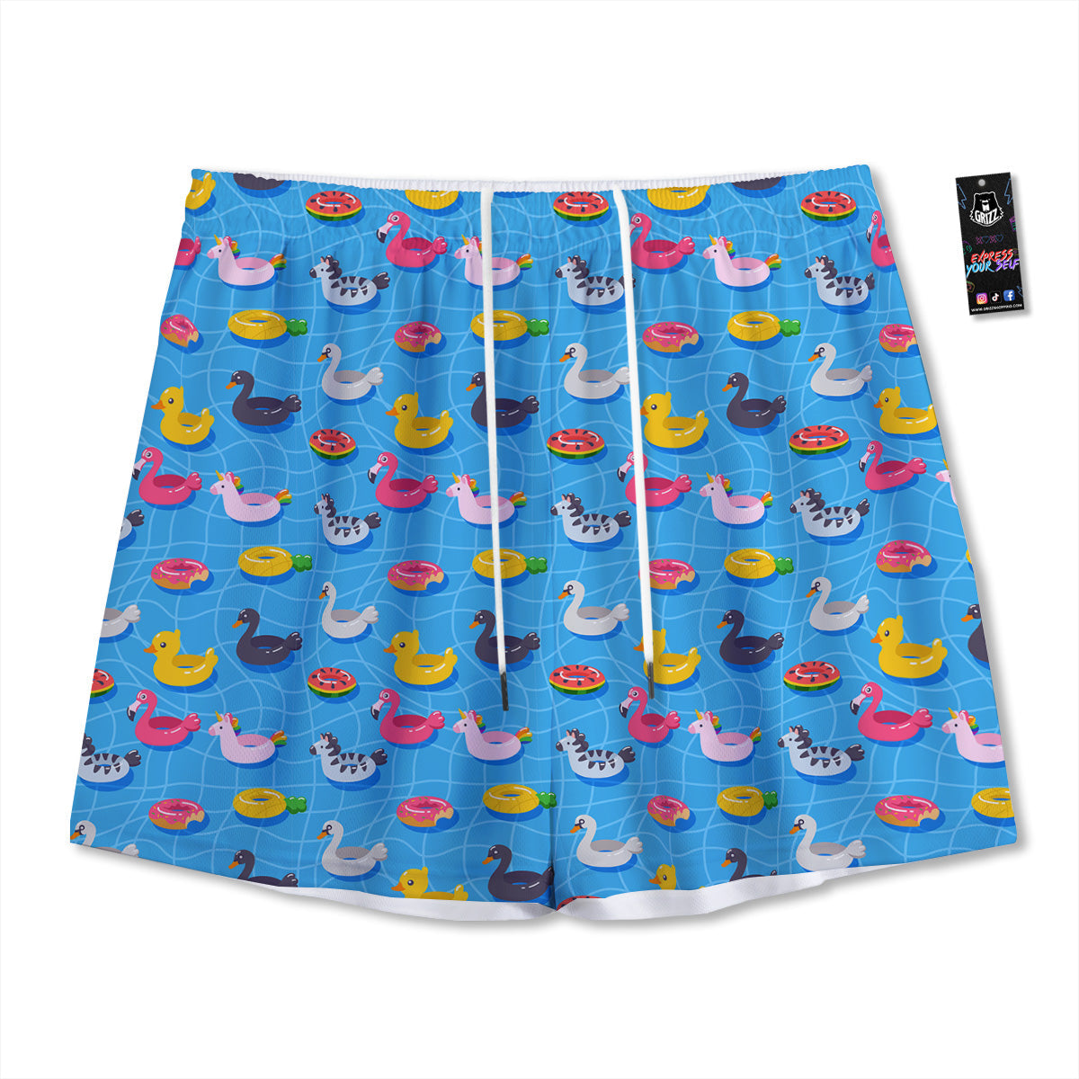 Summer Floats Ring Print Pattern Mesh Shorts-grizzshop
