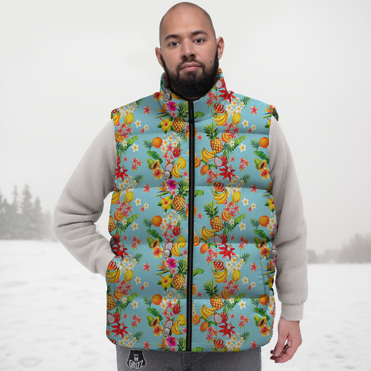 Summer Fruits Tropical Print Pattern Down Vest-grizzshop