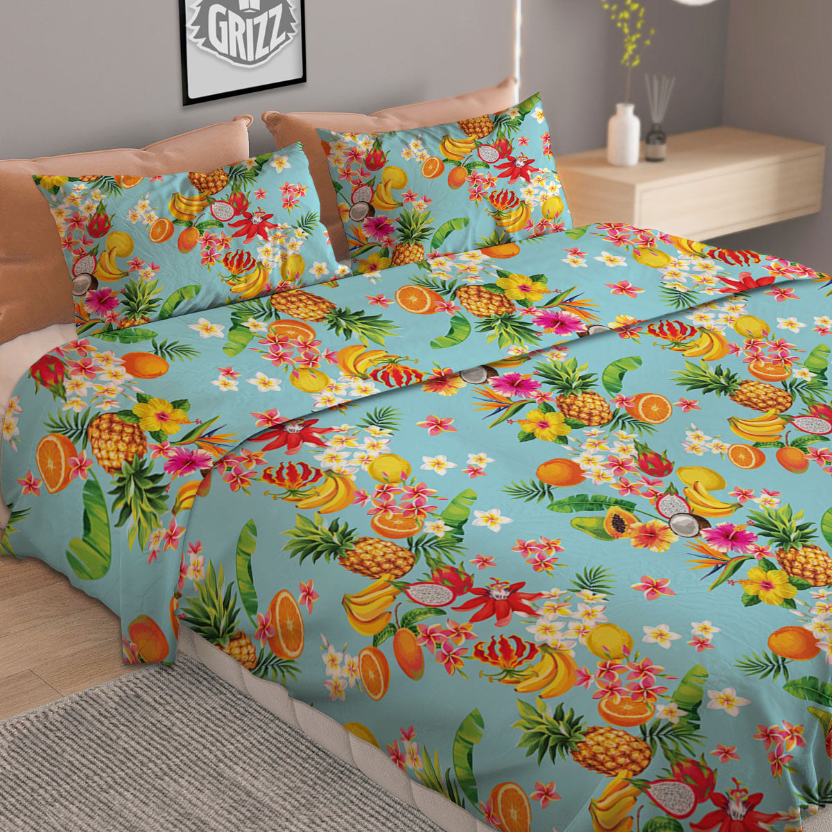 Summer Fruits Tropical Print Pattern Duvet Cover Bedding Set-grizzshop